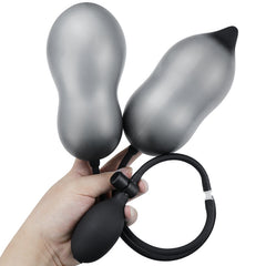 Inflatable Anal Plug for Couples – Dual-Bead Pleasure, Black Silicone, One-Button Pump