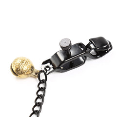 Black Crocodile Flat-Nose Nipple Clamps with Gold Bells – Adjustable BDSM Fetish Jewelry