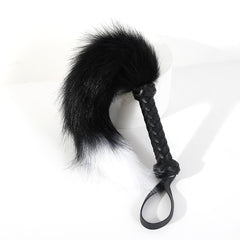 Fox Tail Flogger - Realistic Faux Fur BDSM Whip, Black & White Long Fluffy Tail