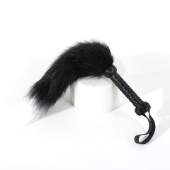 Fox Tail Flogger - Realistic Faux Fur BDSM Whip, Black & White Long Fluffy Tail