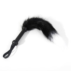Fox Tail Flogger - Realistic Faux Fur BDSM Whip, Black & White Long Fluffy Tail