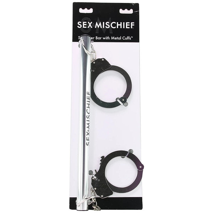Sex & Mischief Spreader Bar with Metal Cuffs in Silver - Sex Toys & Adult Toys | XtoySmart Canada