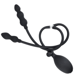 Inflatable Anal Plug for Couples – Dual-Bead Pleasure, Black Silicone, One-Button Pump