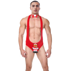 🎄圣诞麋鹿男士情趣制服|伪娘装扮露臀体裤套装+可爱领结|节日 Cosplay 性感内衣