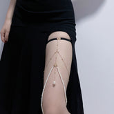 【性感珍珠腿链】女士情趣内衣配饰 INS风创意个性夸张长款身体链 大腿圈可调节|金色/银色可选|夜店派对穿搭必备