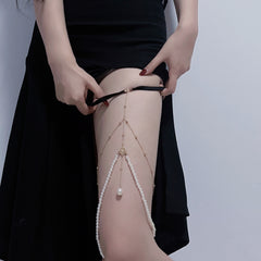 【性感珍珠腿链】女士情趣内衣配饰 INS风创意个性夸张长款身体链 大腿圈可调节|金色/银色可选|夜店派对穿搭必备