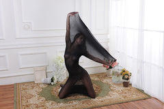 Sexy Full-Body Sheer Pantyhose Sleepsack | Seamless Nylon Bodystocking (Black/Nude)