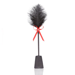 Women’s Flirty Diamond Feather Paddle – Black Ostrich Feathers with Red Rhinestone Bow