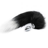Black & White Faux Fur Small Metal Butt Plug – Couples Roleplay Toy