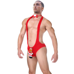 🎄圣诞麋鹿男士情趣制服|伪娘装扮露臀体裤套装+可爱领结|节日 Cosplay 性感内衣