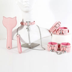 Pink Cat Ear Bondage Set – Cute & Flirty Couples Restraint Kit with Paddle, Collar, Handcuffs & Ankle Cuffs
