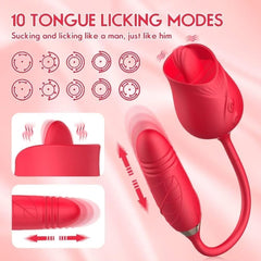 玫瑰造型女性情趣玩具|10档舌舔+伸缩模式|可清洗设计|情侣私密礼物
