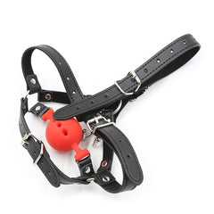 3-Hole Silicone Gag with Nose Hook – Pony Style BDSM Head Harness (Red/Black)