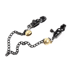 Black Crocodile Flat-Nose Nipple Clamps with Gold Bells – Adjustable BDSM Fetish Jewelry