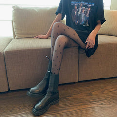 Womens Sheer Black Patterned Pantyhose Stockings