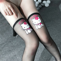 HelloKitty Kawaii Thigh-High Sexy Sheer Stockings – Japanese Cute Lingerie for Women