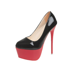 Black & Red 16cm High Heel Shoes | Large Size 38-45 Red Bottom Stiletto Roleplay Heels