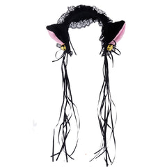 Black & Pink Fox Tail 5-Piece Set – Cute Cosplay Kit with Ears, Bell Choker, Wrist Cuffs & Long Tassel Tail Plug