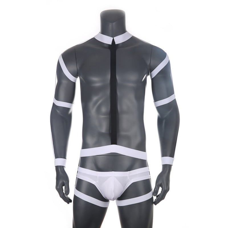 Men's Jock Strap Set with Body Chest Harness in White
