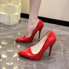12cm Red Sole Stiletto Heels for Men & Women | Black/Red Patent Leather High Heels | EU 36-46 Cosplay Drag Queen Shoes