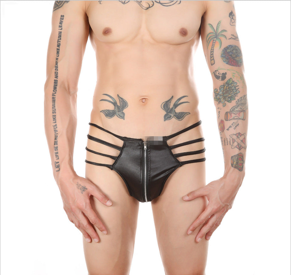 Men's Sexy Zipper Open Front Backless Jockstrap Thong
