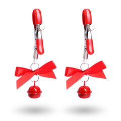 红色铃铛蝴蝶结情趣乳夹 - 精致性感配件