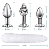 3-Piece Metal Fox Tail Butt Plug Set – Interchangeable Anal Plugs for Roleplay & Pleasure