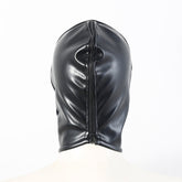 Black Leather BDSM Full Face Hood with Open Nose – Fetish Mask
