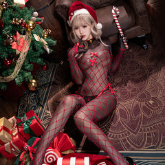 Christmas Night Seduction Bodysuit Set – Open Crotch Lingerie with Reindeer Headband