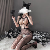 性感黑色露背网眼开档连体衣