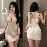 性感碎花睡裙|含胸垫仿真丝吊带家居服 深V睡衣诱惑款