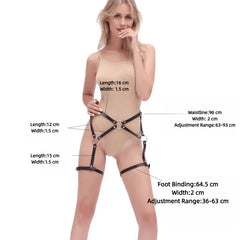 Women's Sexy PU Leather Three-Point Bondage Lingerie Set – Black Leather Harness Top & Leg-Strap Pants