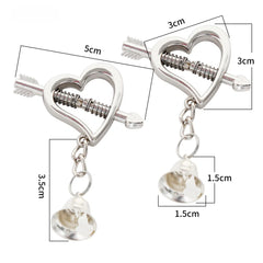 红色/银色爱心铃铛乳夹|可调节铁链咪咪夹子