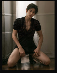 Sexy Men's Deep V Lace Bodycon Dress - Perfect for Parties and Roleplay