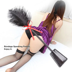 Women’s Flirty Diamond Feather Paddle – Black Ostrich Feathers with Red Rhinestone Bow