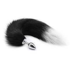 黑白尖色人造毛小号金属肛塞 – 冰火魅惑造型,舒适佩戴体验