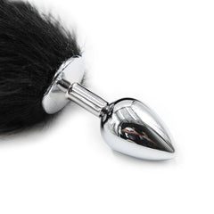 黑白尖色人造毛小号金属肛塞 – 冰火魅惑造型,舒适佩戴体验