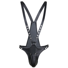 BDSM Leather Restraint Harness Pants for Men - Kinky Fetish Bondage Gear with Adjustable Straps