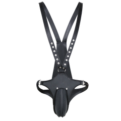 BDSM Leather Restraint Harness Pants for Men - Kinky Fetish Bondage Gear with Adjustable Straps