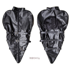 Black Patent Leather Bondage Lingerie – Adjustable BDSM Restraint Outfit with Zipper & Collar