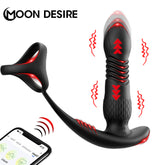 Moon Desire App-Controlled Telescopic Anal Plug with Cock Ring – Remote Vibrating Prostate Massager for Couples