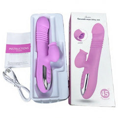 🔥粉色45°C自动加温伸缩震动棒|女用舌舔AV按摩器|智能升温自慰神器