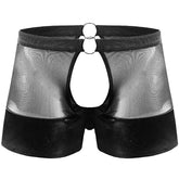 男士透视网眼平角内裤 - 开放式透气设计性感舒适四角裤