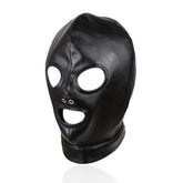 Black PU Leather Open Mouth & Eye Hood | BDSM Bondage Mask for Role Play & Fetish Lovers