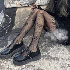 JK-Inspired Black Polka Heart Mesh Thigh High Stockings – On Sale