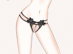 女士性感珍珠蕾丝黑色丁字裤