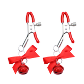 红色铃铛蝴蝶结情趣乳夹 - 精致性感配件