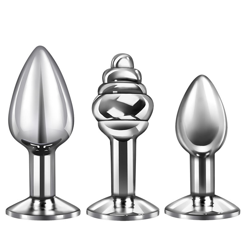 3 Pcs Replaceable Stainless-Steel Long Fox Tail Butt Plug Set