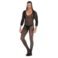 Men‘s Sexy Long Sleeve See-through Hooded Jumpsuit Stocking