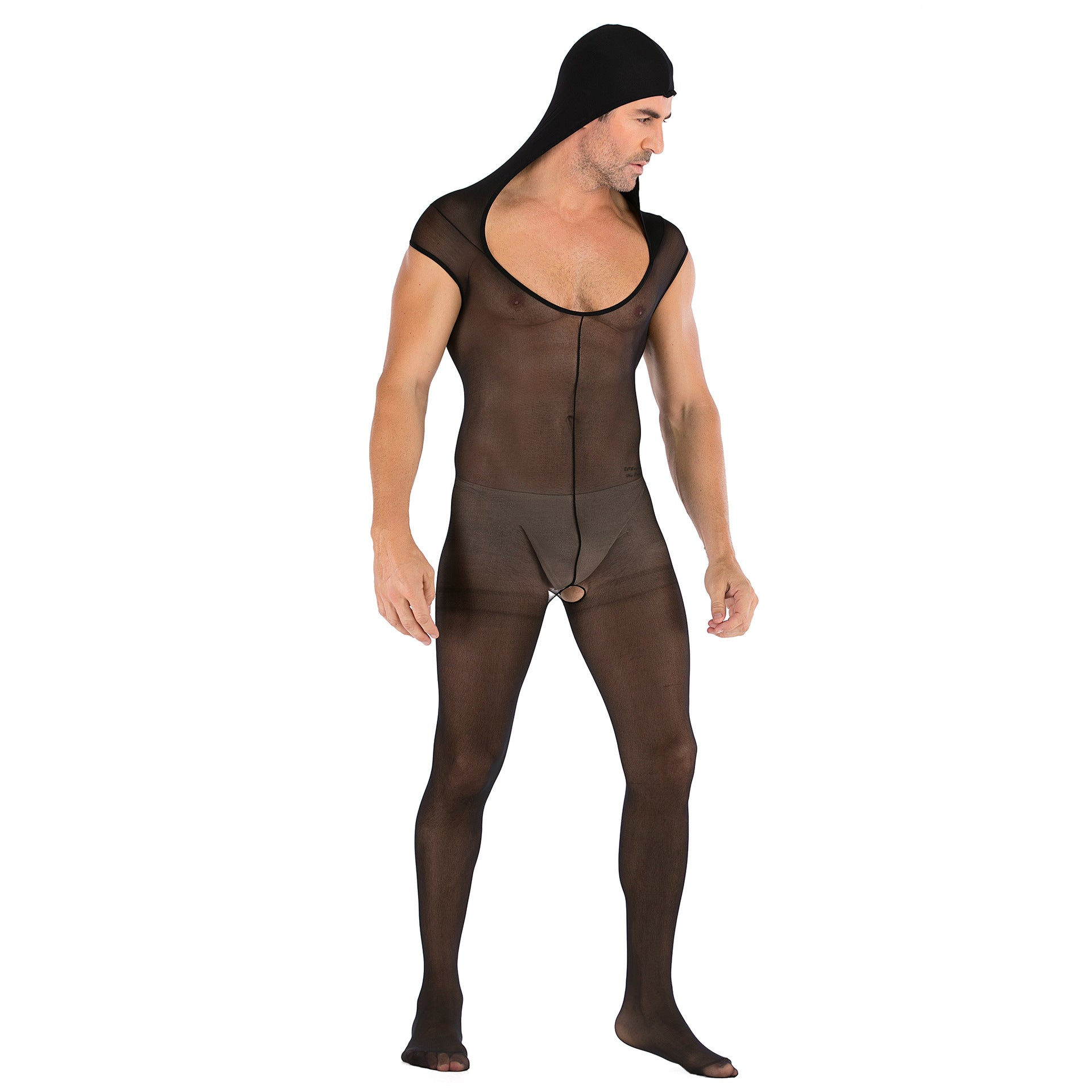 Men‘s Sexy Sleeveless See-through Crotchless Hooded Jumpsuit